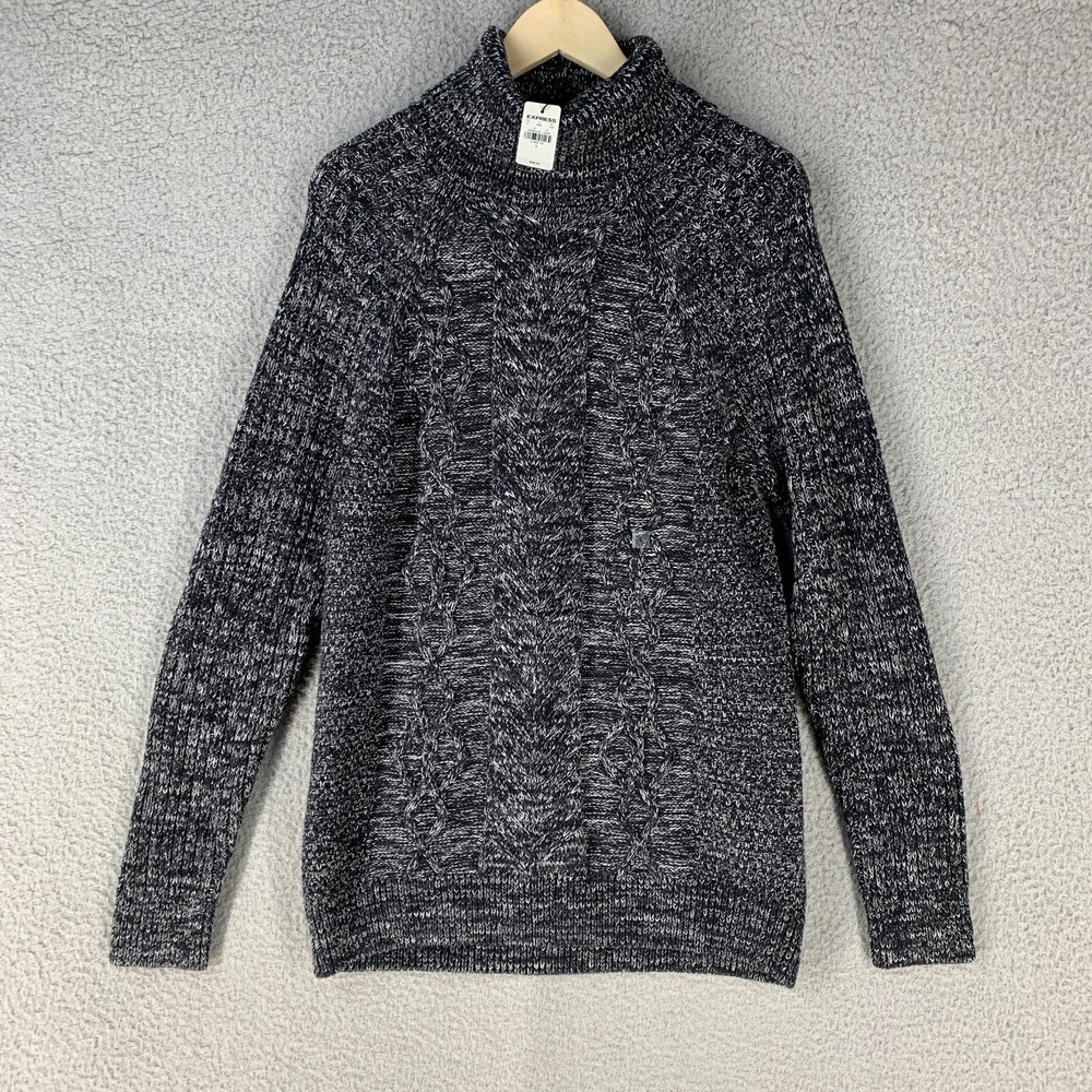 Express Sweater Women L Turtleneck Ribbed Cable Chunky Marled Dark Academia